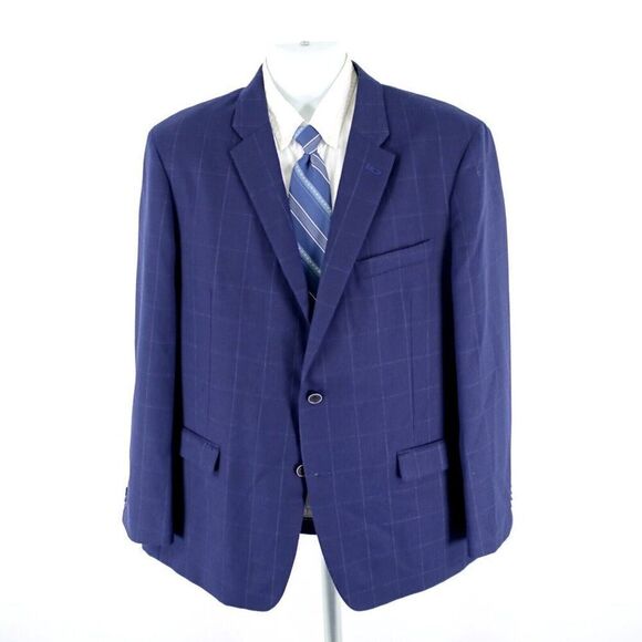 Tommy Hilfiger Blue Wool Polyester Unconstructed Shoulder Windowpane Blazer 42R - Picture 5 of 15